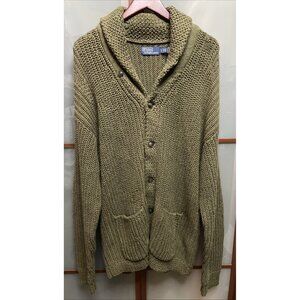 POLO RALPH LAUREN Shawl Cardigan Fisherman Button Up Knit Green Sweater Size XL